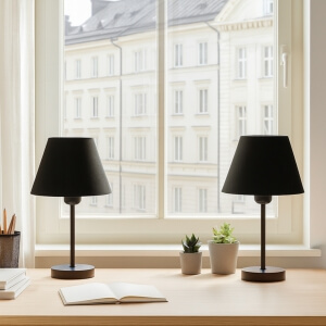 Homing Siyah Kumaş 2'li Siyah Ayaklı Abajur Seti 242262