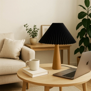 Homing Palma Ahşap Siyah Pileli Abajur 242278