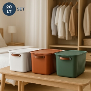 Homing Çok Amaçlı Kapaklı 3'lü Set Organizer Kutu 20 LT	