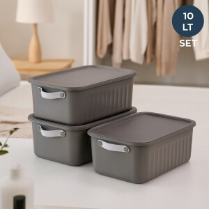 Homing Lumi Çok Amaçlı Kapaklı Gri Set Organizer Kutu 10 LT	