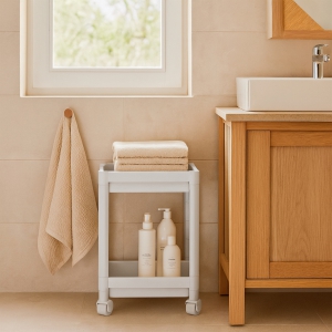 Homing Beyaz 2 Katlı Tekerlekli Çok Amaçlı Banyo & Mutfak Düzenleyici Raf	