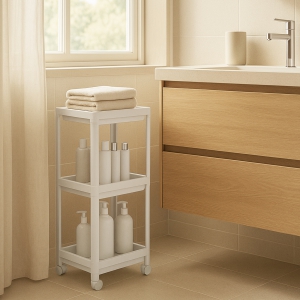 Homing Beyaz 3 Katlı Tekerlekli Çok Amaçlı Banyo & Mutfak Düzenleyici Raf