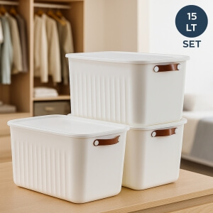 Homing Beyaz 3'lü Çok Amaçlı Kapaklı Beyaz Organizer Kutu 15 LT	