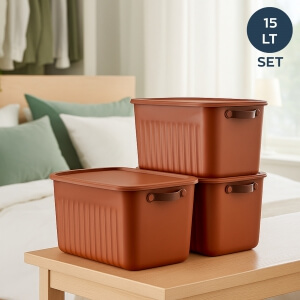 Homing Kiremit Rengi 3'lü Çok Amaçlı Kapaklı Organizer Kutu 15 LT	